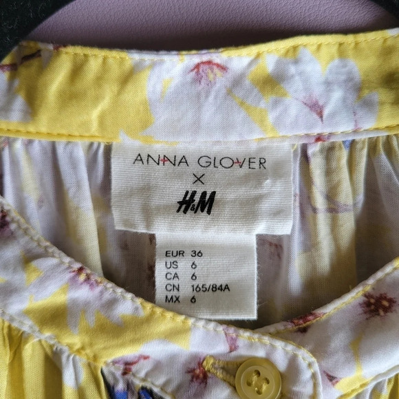 Anna Glover X H&M Butter Yellow Floral Blouse‎ Womens 6 Cottagecore Fairy Summer - Picture 7 of 14